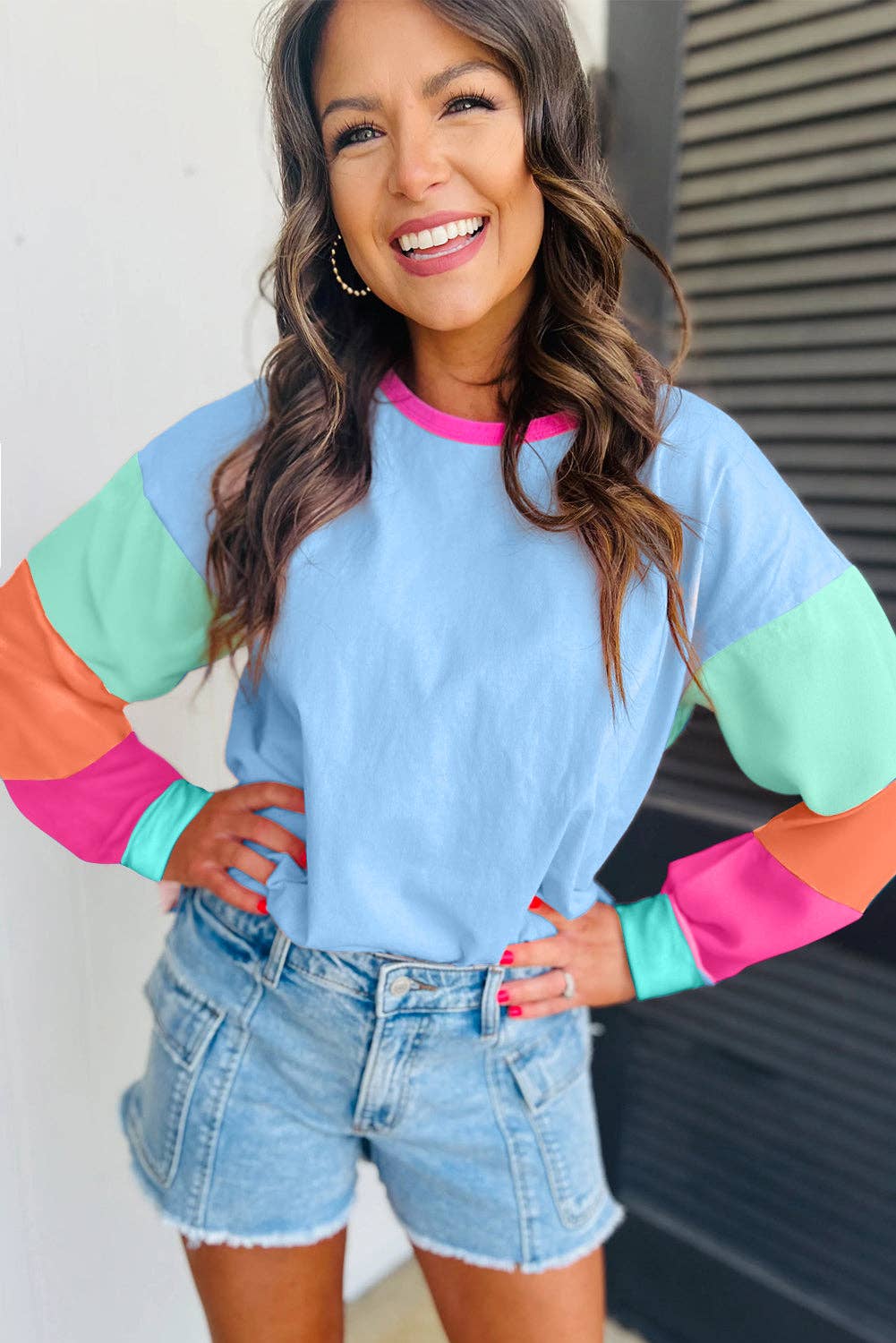 Women’s Pastel Color block Long Sleeve Top