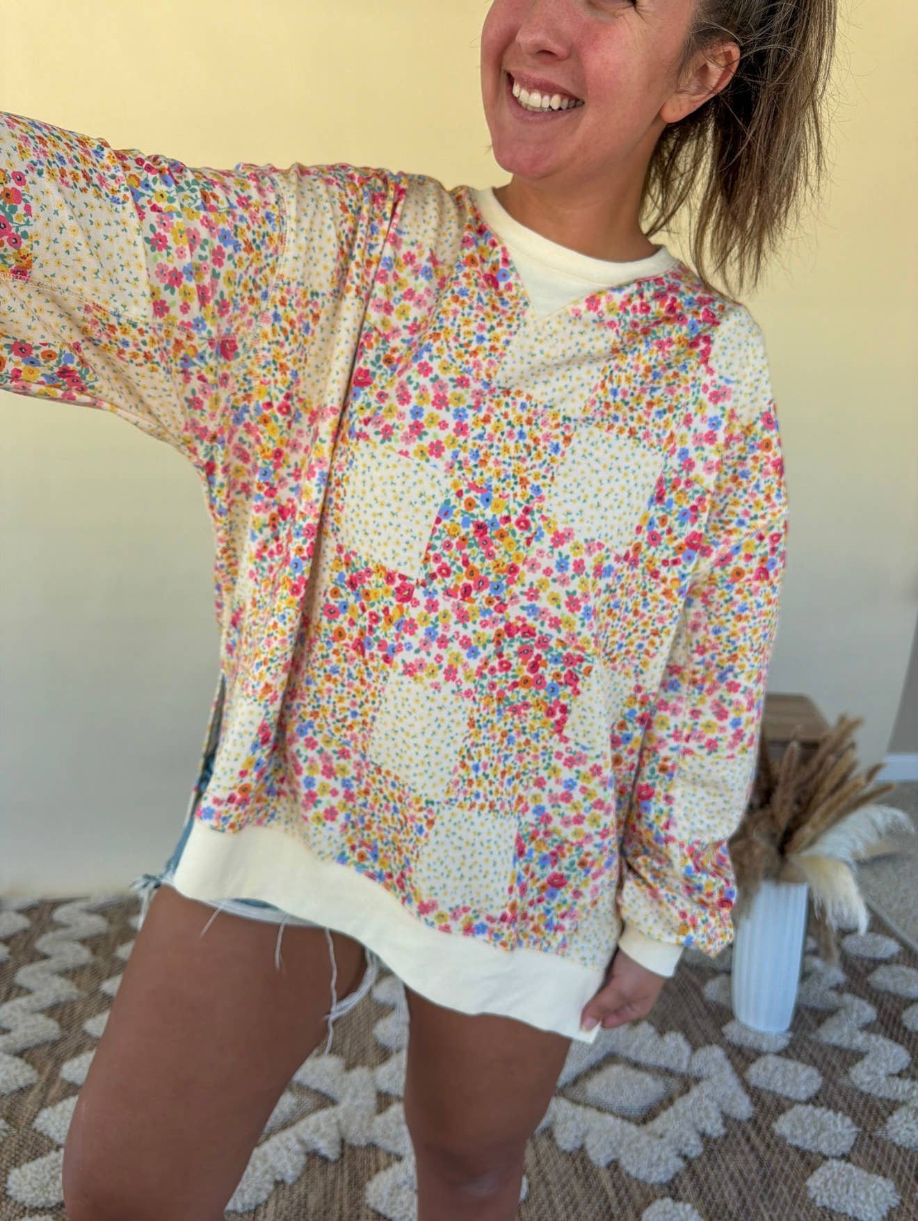 Women’s Floral Patchwork Quilted Crewneck Sweater