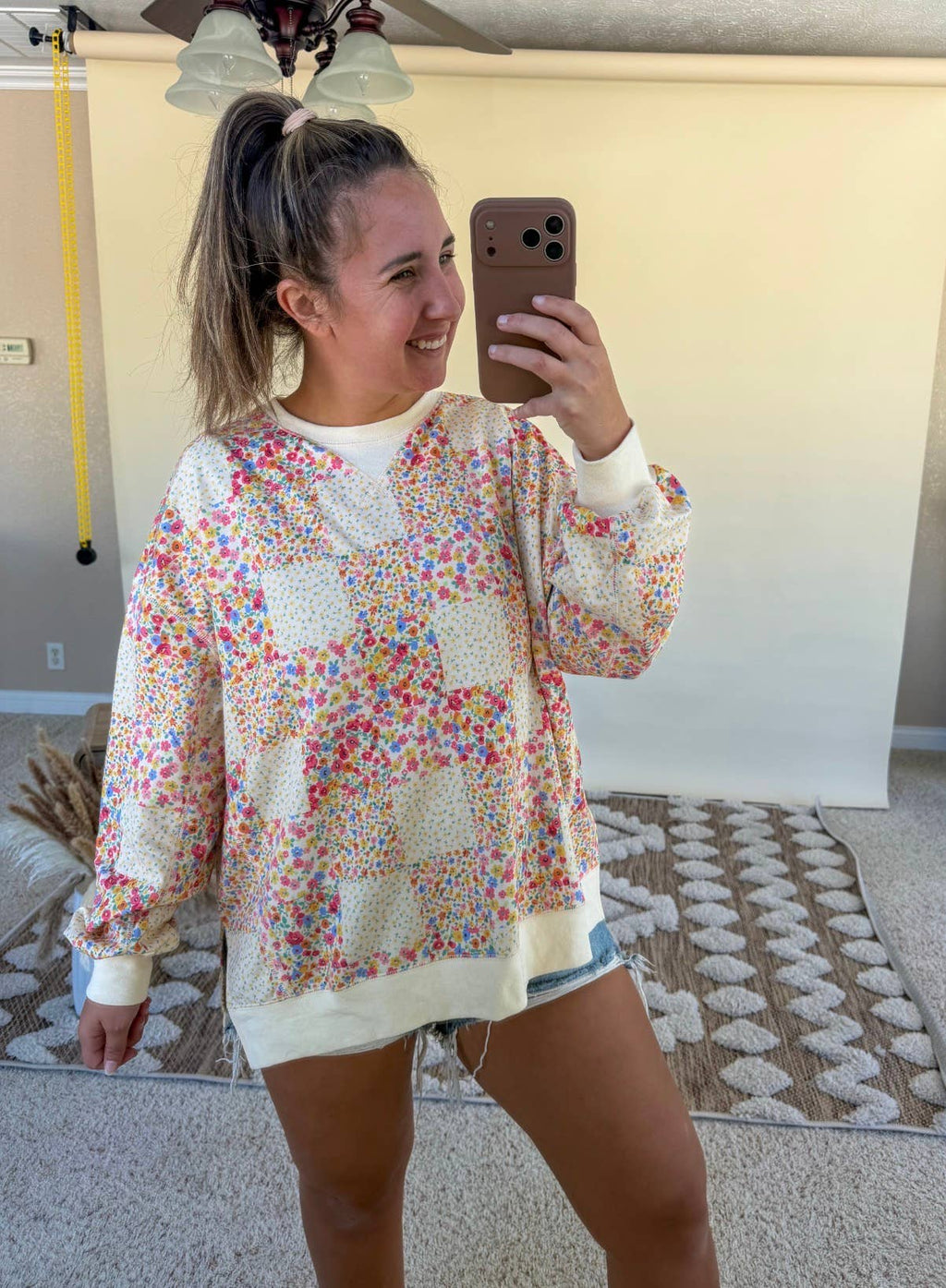 Women’s Floral Patchwork Quilted Crewneck Sweater
