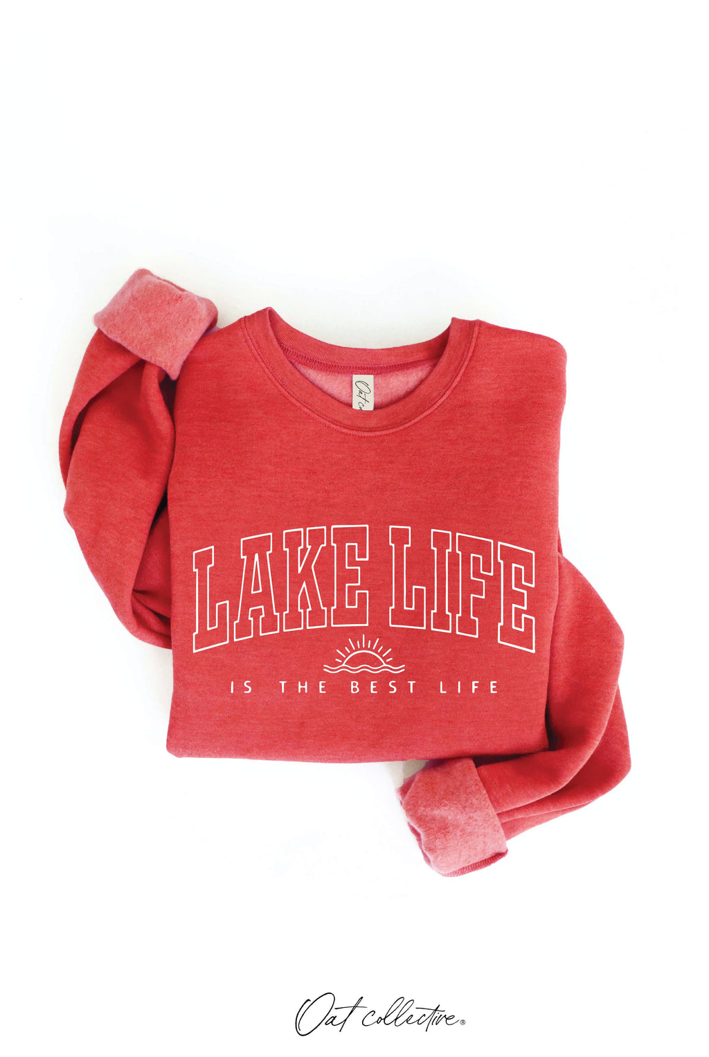 Women’s “Lake Life Is the Best Life” Red Crewneck Sweatshirt