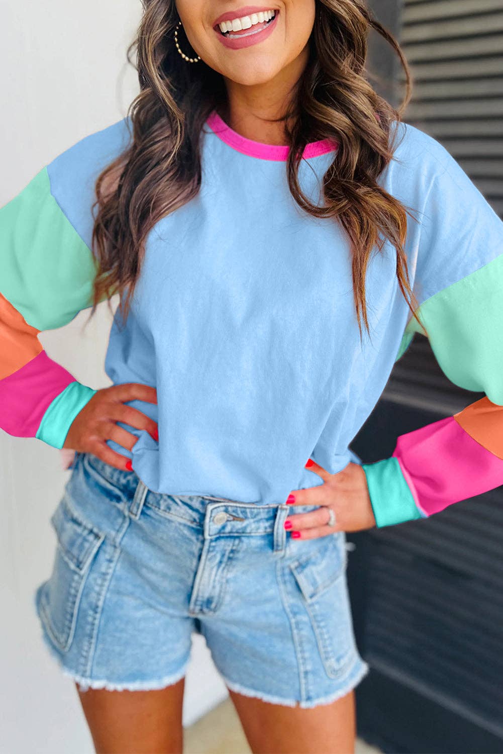 Women’s Pastel Color block Long Sleeve Top