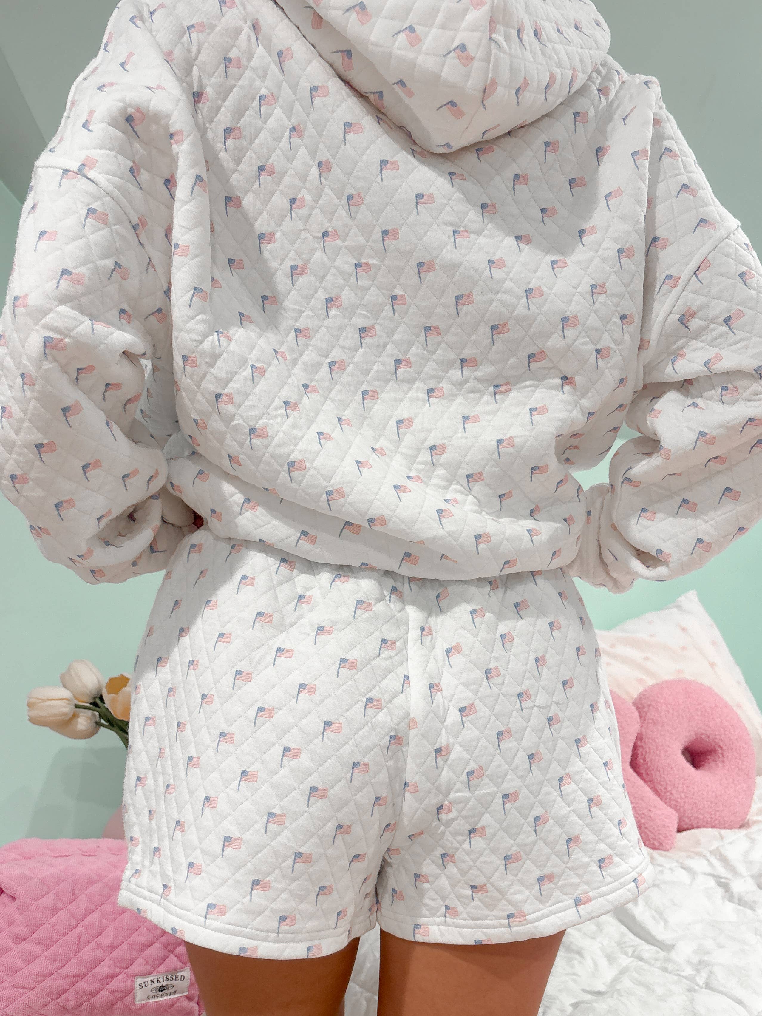 American Flag Quilted Hoodie & Shorts SET