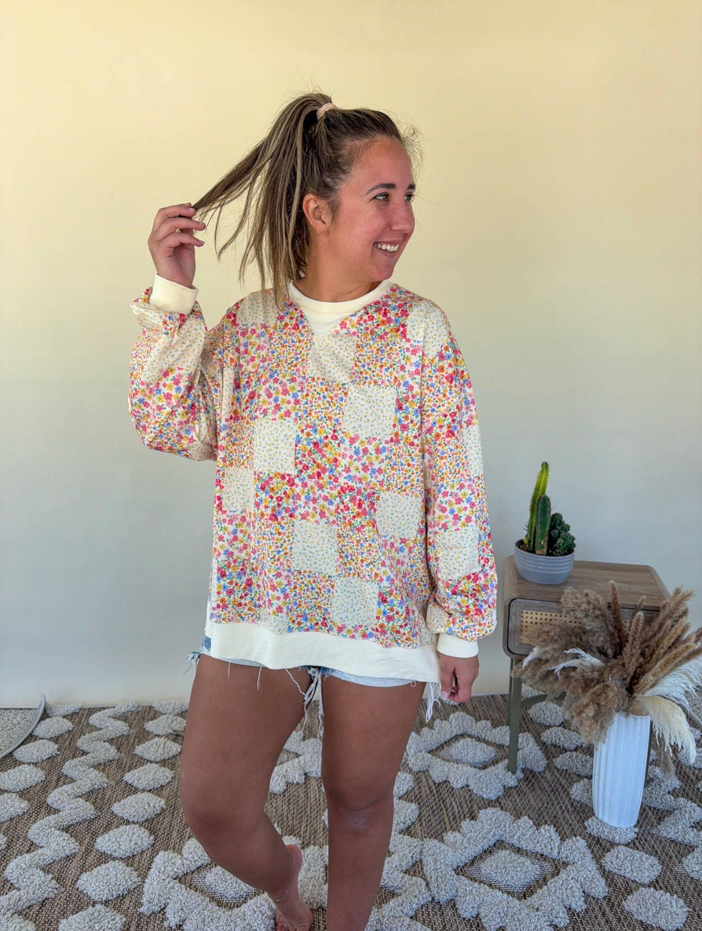 Women’s Floral Patchwork Quilted Crewneck Sweater