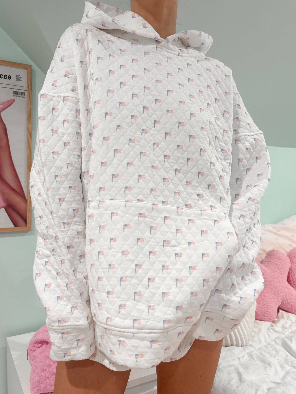 American Flag Quilted Hoodie & Shorts SET