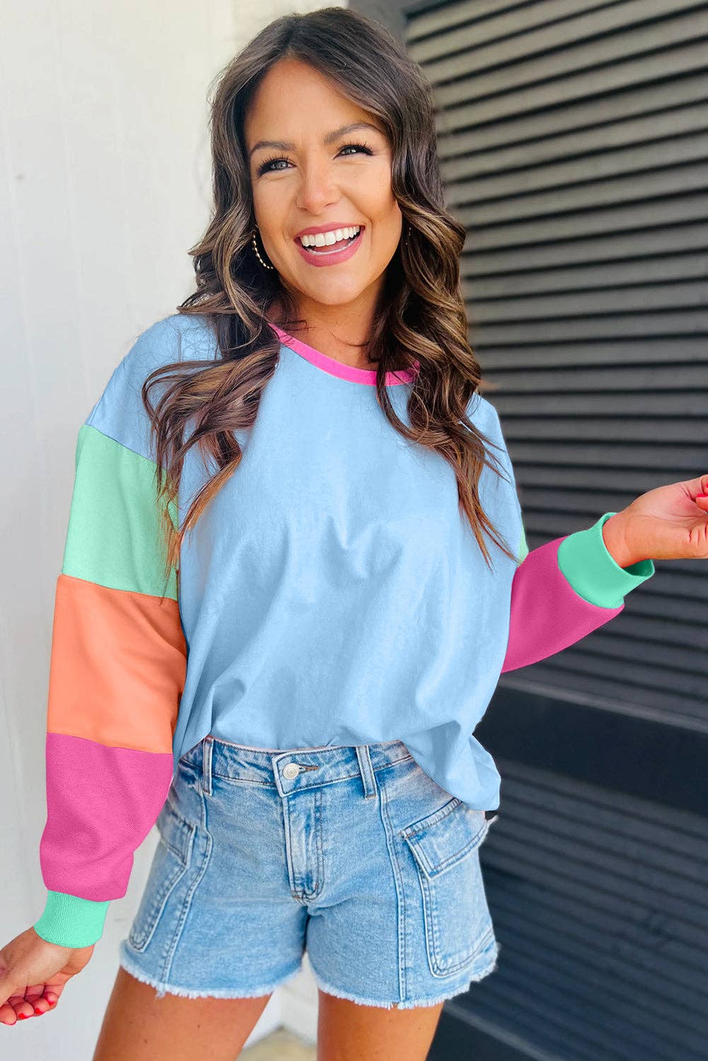 Women’s Pastel Color block Long Sleeve Top