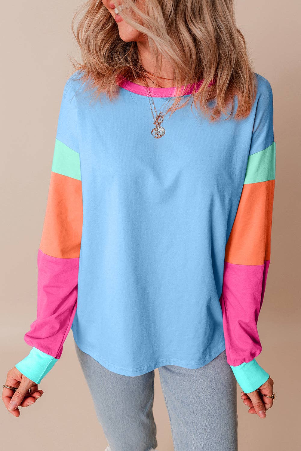 Women’s Pastel Color block Long Sleeve Top