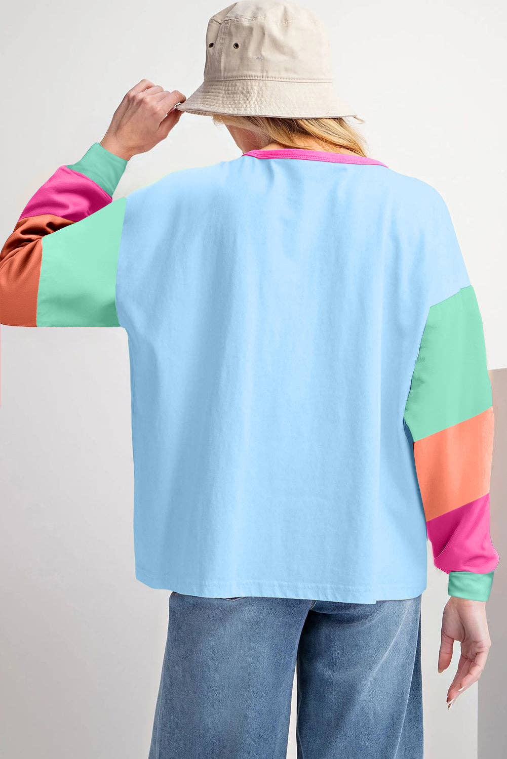 Women’s Pastel Color block Long Sleeve Top