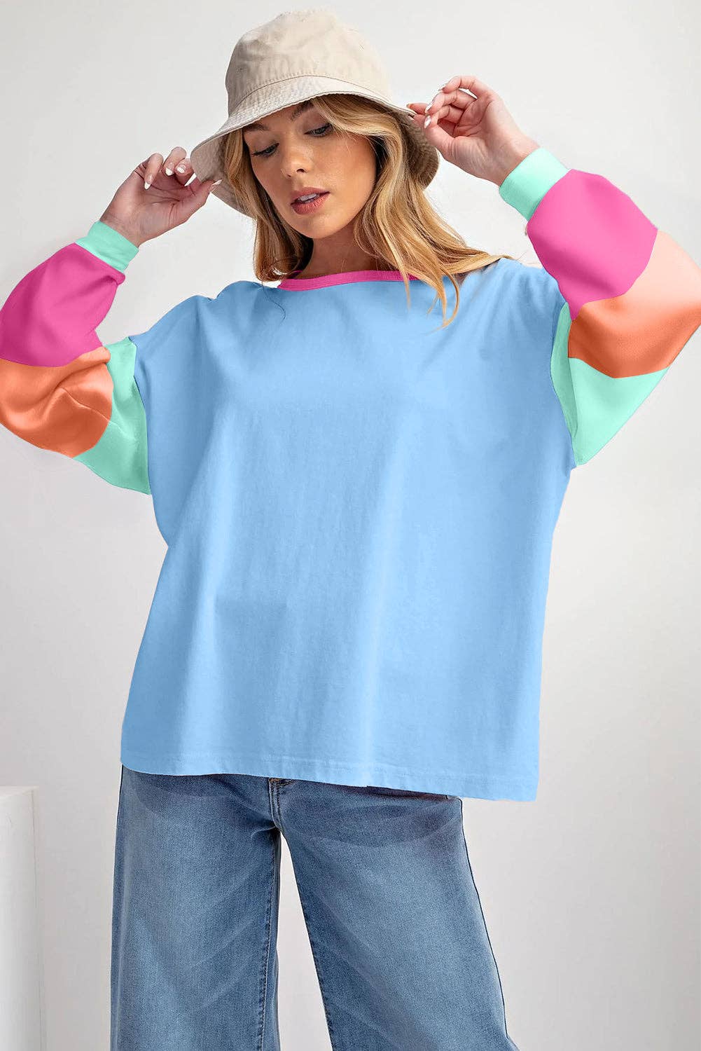 Women’s Pastel Color block Long Sleeve Top