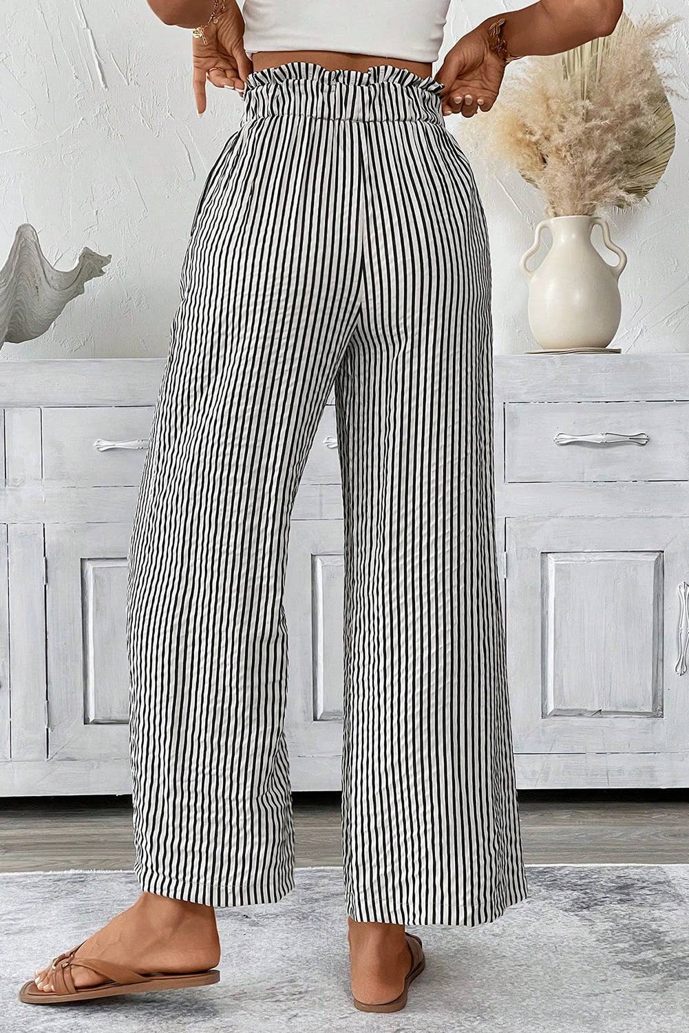 Women’s Striped Tie Waist Wide Leg Pants